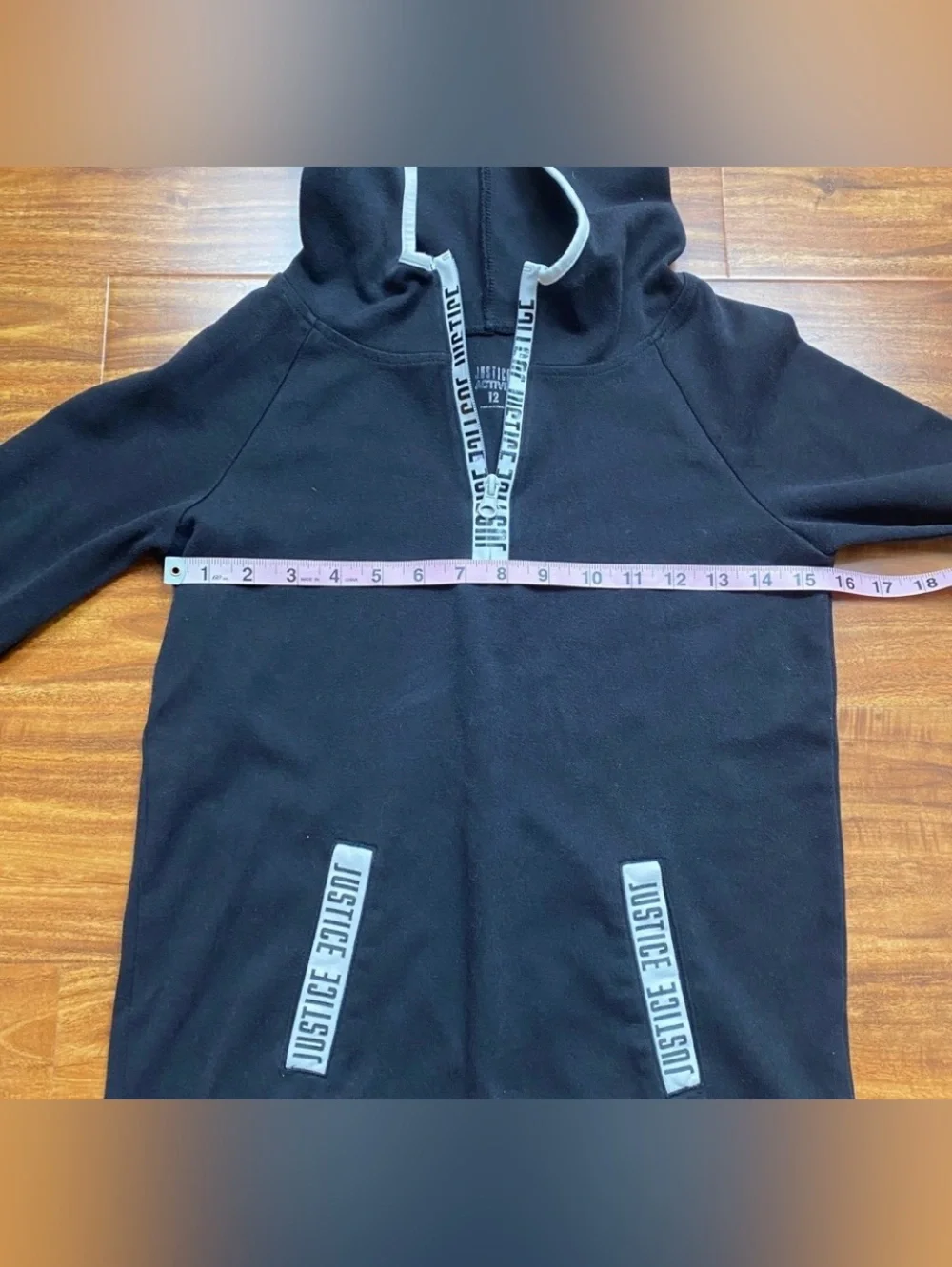 3/$25 Justice Girls Black White Logo Hooded Sweatshirt Size 12 Casual Sporty